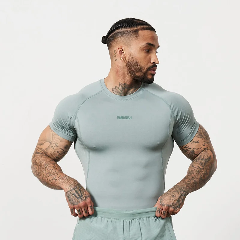 Image of Vanquish Utility Frost Green Short Sleeve Base Layer Top