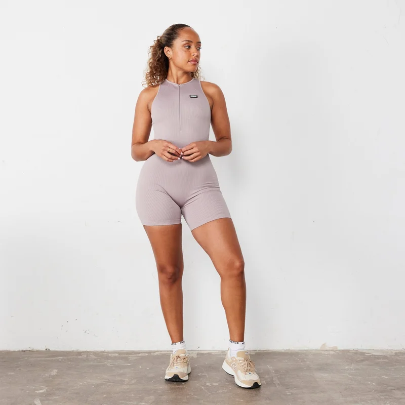 Image of Vanquish Ribbed Seamless Blush Back Keyhole All In One