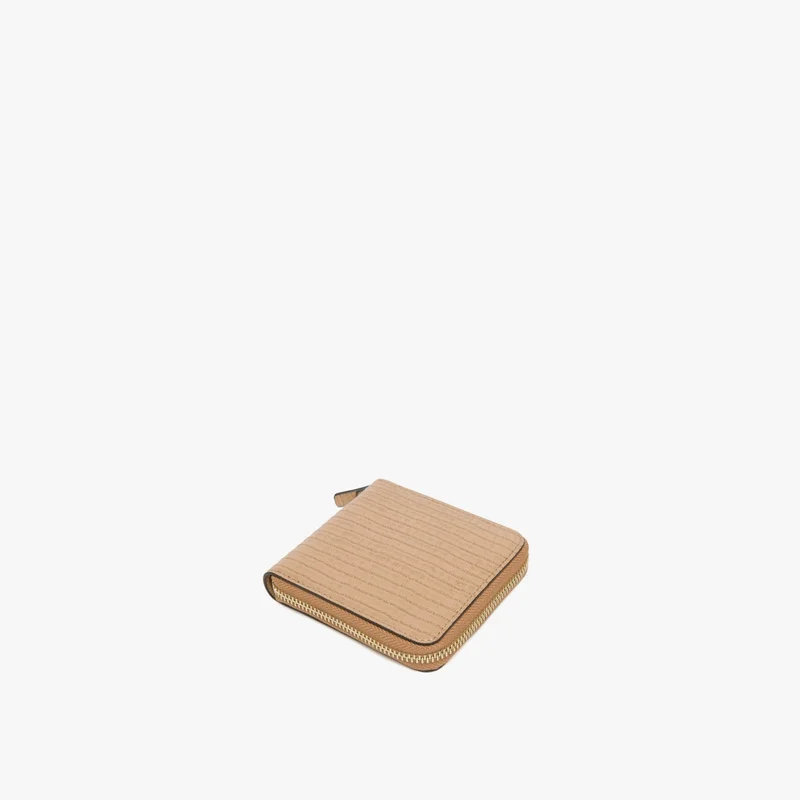 Image of Mallorca Small Wallet - Embossed Croc Leather - Dark Tan / Gold / Camel