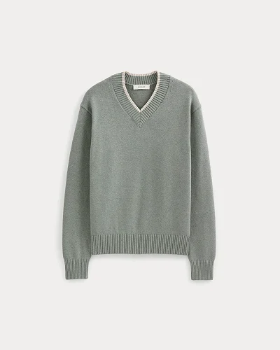 Image | Relaxed V-Neck Sweater in Everyday Cotton | Heathered Lilypad