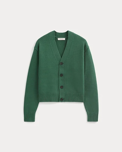 Image | Cropped Cardigan in Everyday Cotton | Hunter Green