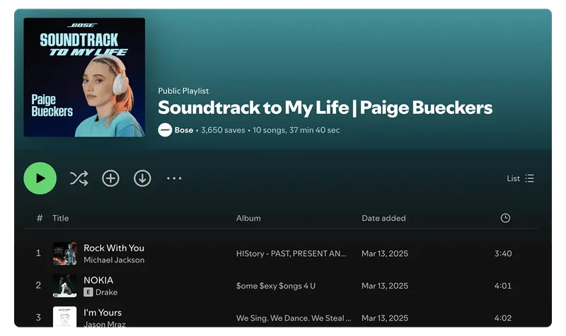 Paige Bueckers's Soundtrack to My Life Playlist