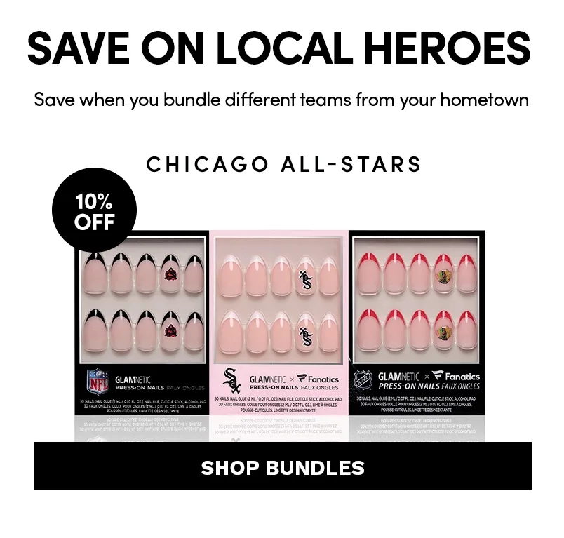 Shop 10% off Glamnetic x Fanatics press-on nail bundles with team designs and accessories