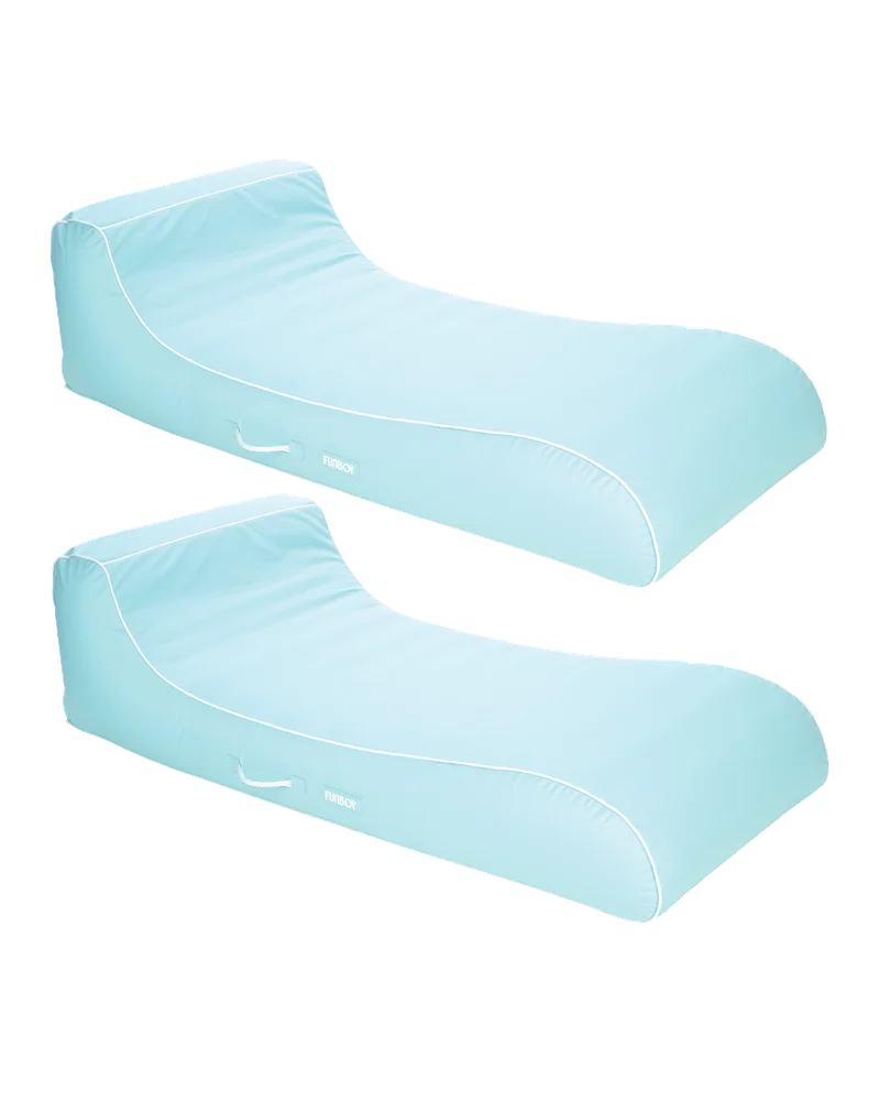 Image of Baby Blue Cabana Fabric Sunbed Lounger - 2 Pack