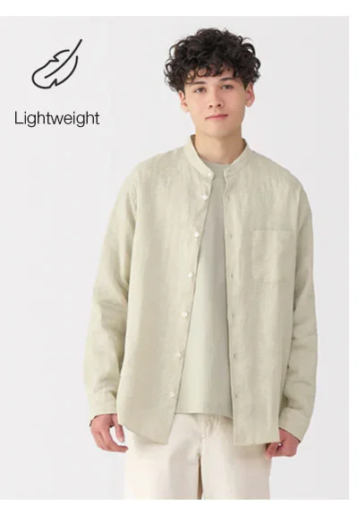 Shop Men's Linen Stand Collar Shirt