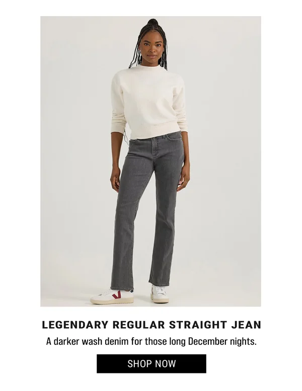 Legendary Regular Straight Jean. A darker wash denim for those long December nights. Shop Now