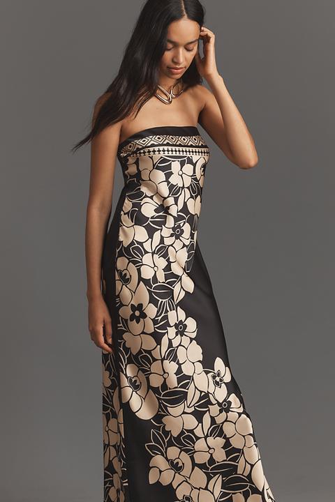 The Fleur Strapless Satin Maxi Slip Dress