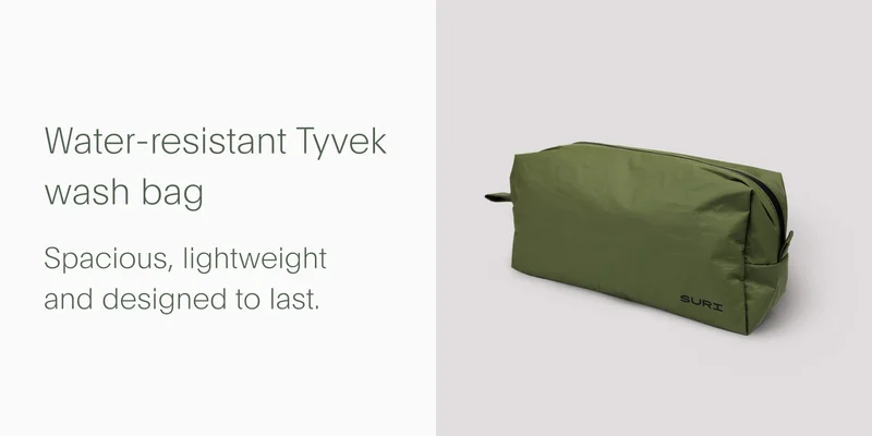 water-resistant tyvek wash bag - spacious, lightweight and designed to last.