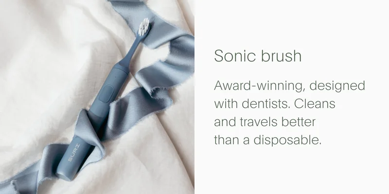 sonic brush - award-winning, designed with dentists. cleans and travels better than a disposable.