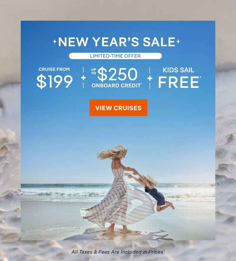 ★ New Year’s Sale ★ Cruise From $199 + Up&nbsp;to $250 Onboard Credit + Kids Sail Free* – Click to View Cruises & Book Now – All Taxes & Fees Are Included in Prices*