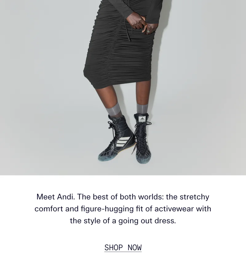 Meet Andi. The best of both worlds: the stretchy comfort and figure-hugging fit of activewear with the style of a going out dress. | SHOP NOW