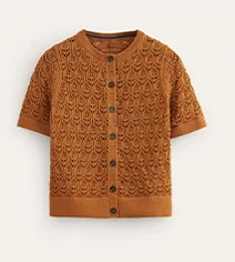 Short Sleeve Crochet Cardigan - Gingerbread BrownSHOP BOYS