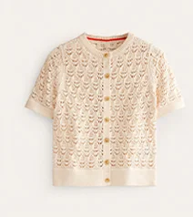 Short Sleeve Crochet Cardigan - Warm Ivory