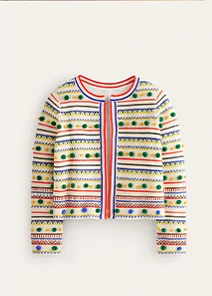 Pom Pom Knitted Jacket - Warm Ivory, Multi