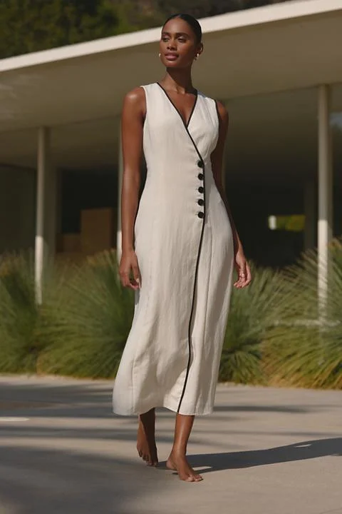 Mare Mare Sleeveless Linen Blend Wrap Midi Dress