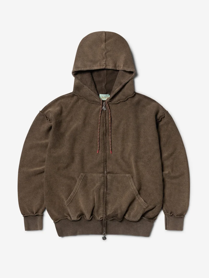 Image of Aries Aged Reverso Temple Zip Through Hoodie - Brown