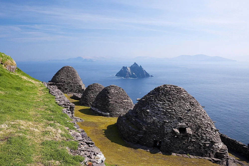 Beehive houses on Ireland's Skellig Michael, which housed monks seeking a safe haven to practice their beliefs between the sixth and eighth centuries.