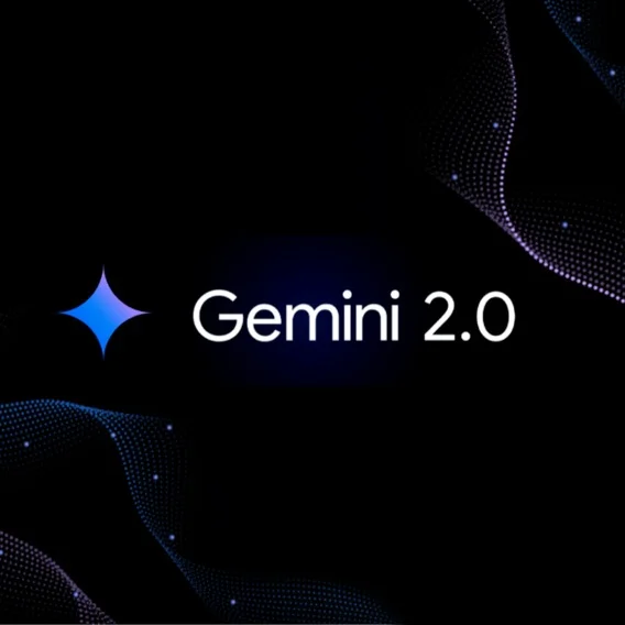 The words 'Gemini 2.0' are displayed in a modern, sans-serif font against a black background. To the left of the text, a stylized, four-pointed star.