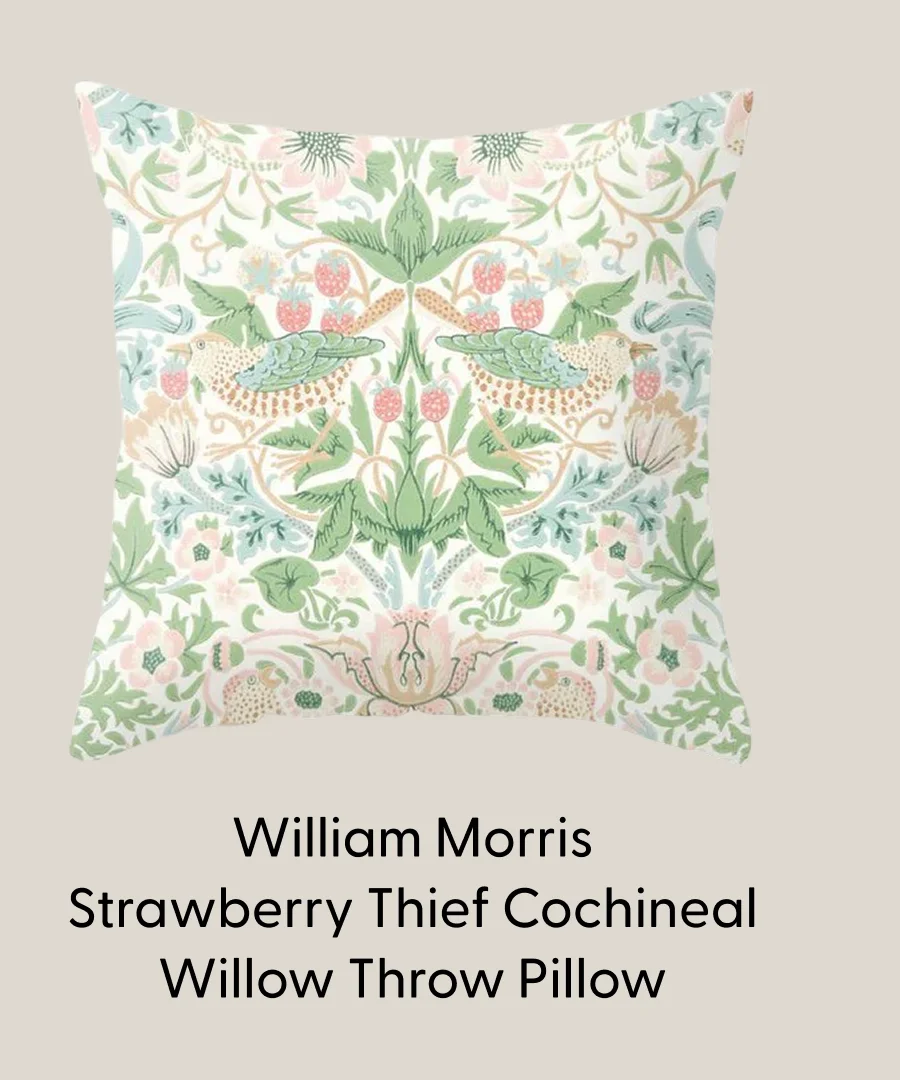 William Morris Strawberry Thief Cochineal Willow Throw Pillow