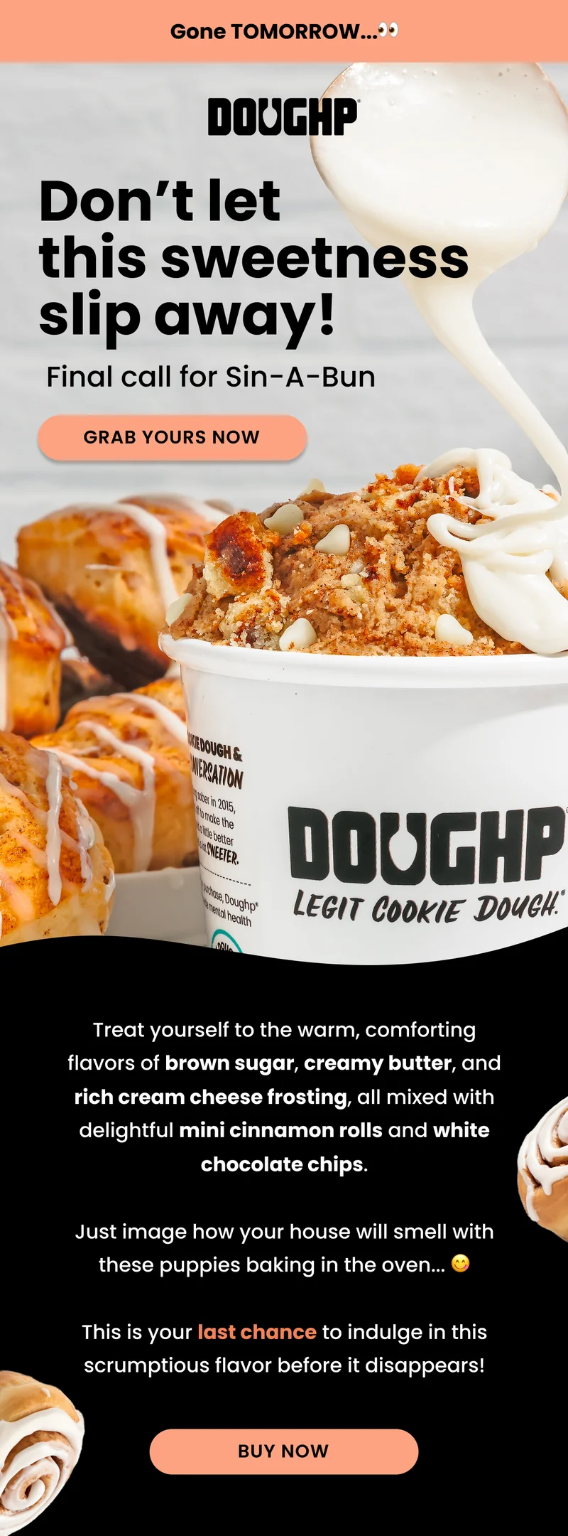 Last Chance for Sin-A-Bun - cinnamon roll edible cookie dough