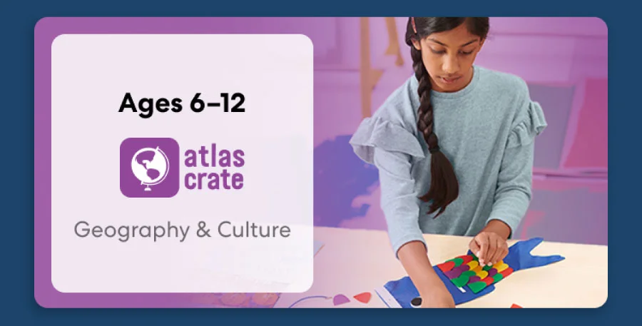 Child exploring KiwiCo World geography crate. Fun activities on culture and world exploration for ages 6–12