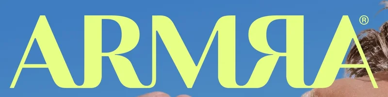 ARMRA logo in bright chartreuse lettering on a solid blue background.