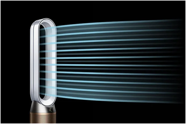 A Dyson purifier projecting powerful airflow