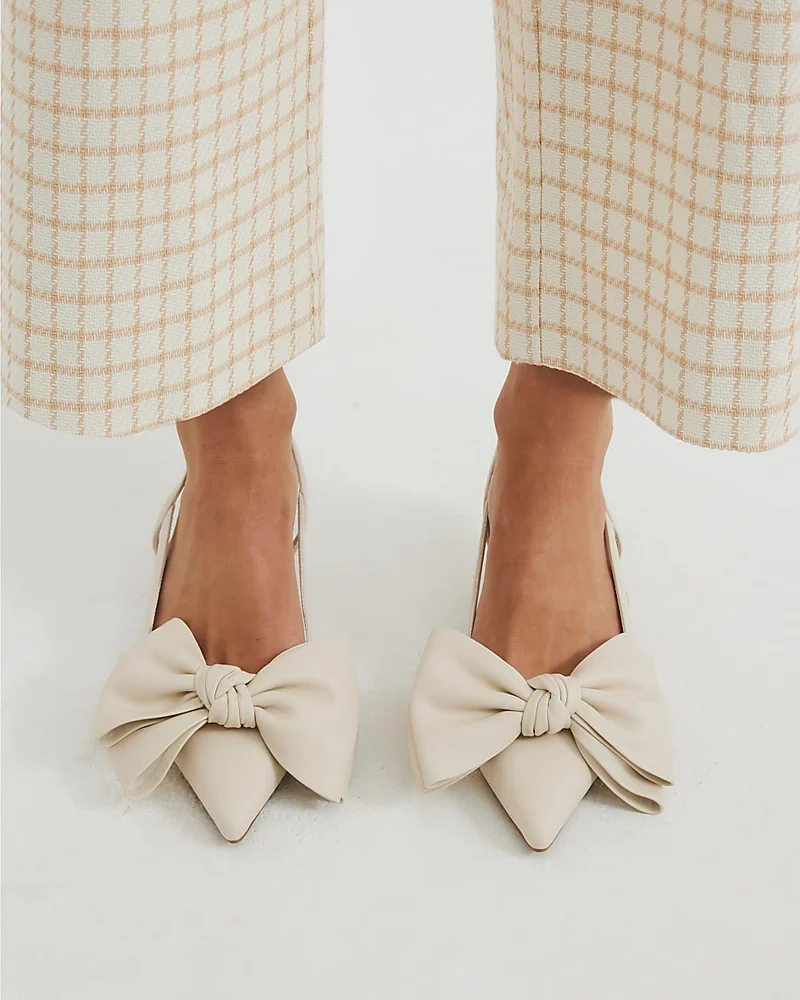 Womens Cream Sling Back Bow Court Heels