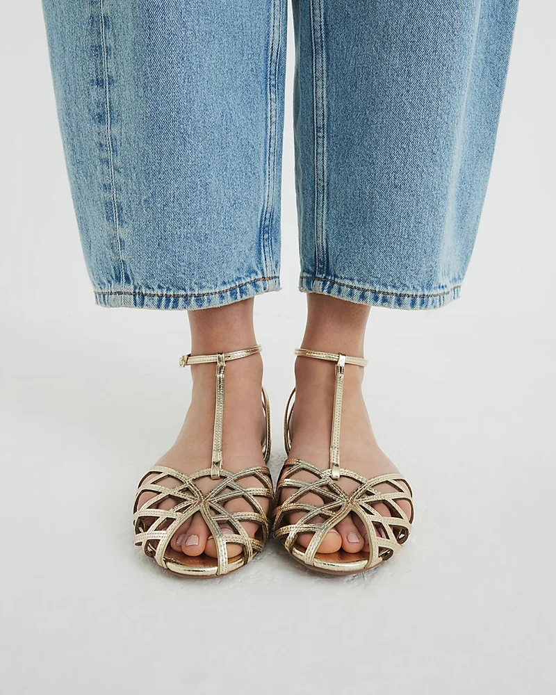 Womens Gold Caged Sandals