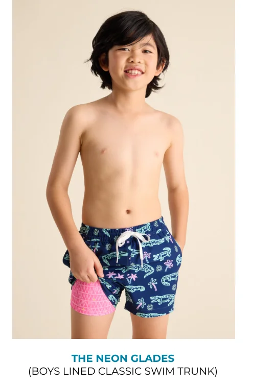 Boys Lined Classic Swim Trunk: The Neon Glades