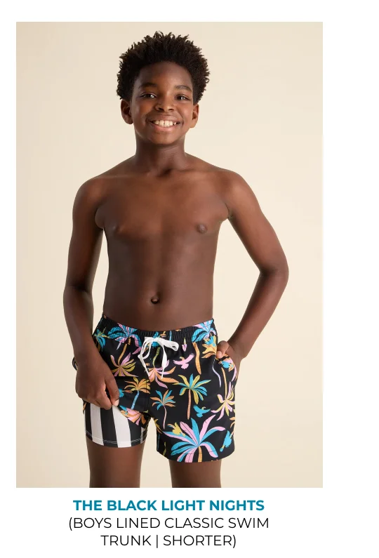 Boys Lined Classic Swim Trunk: The Black Light Nights