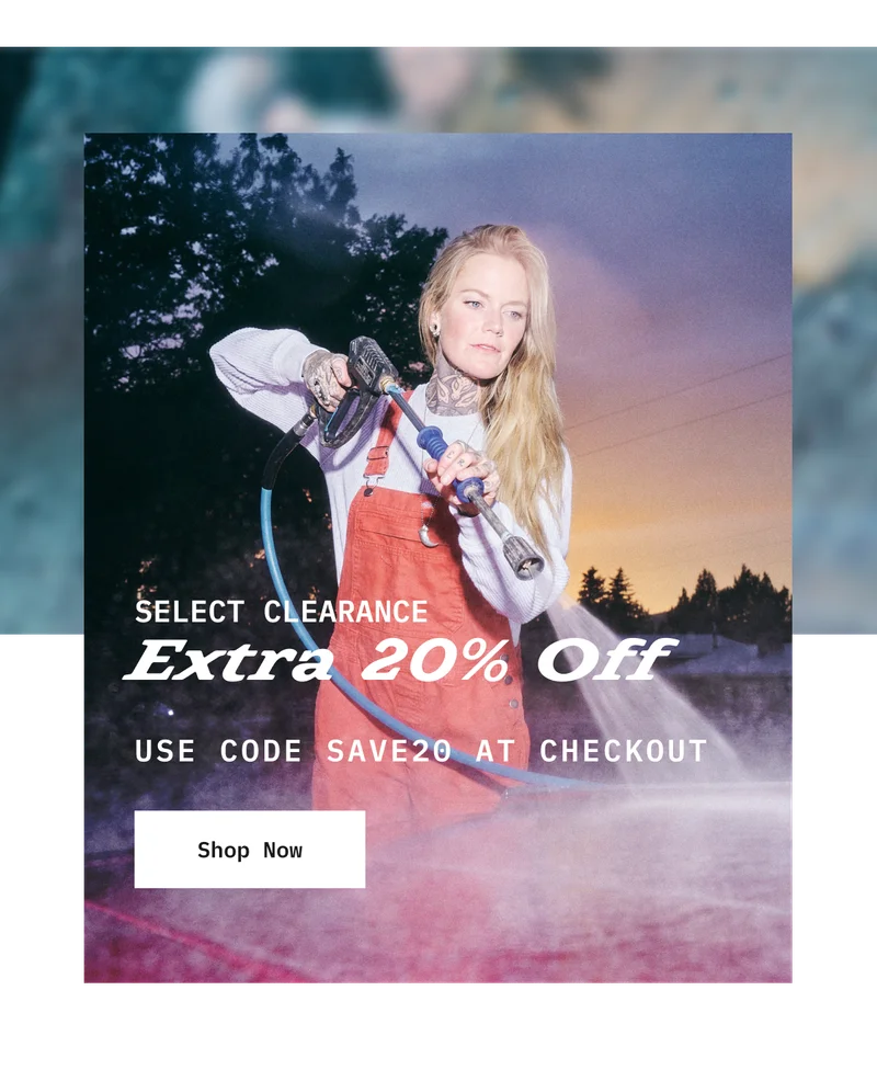 SELECT CLEARANCE. Extra 20% off. Use code discount code at checkout. Shop Now.