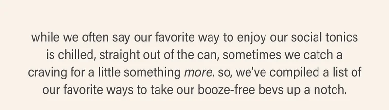 while we often say our favorite way to enjoy our social tonics is chilled, straight out of the can, sometimes we catch a craving for a little something more. so, we’ve compiled a list of our favorite ways to take our booze-free bevs up a notch.