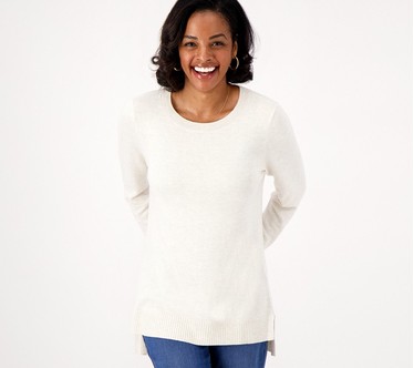 Denim & Co. Crew Neck Long Sleeve Hi-Low Pullover Sweater