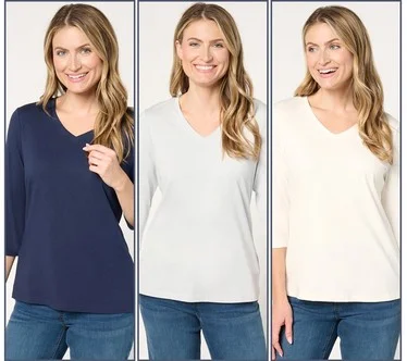 Denim & Co. Essentials Perfect Jersey 3-Pack 3/4 Sleeve Tops