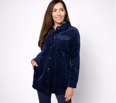 Denim & Co. Stretch Velveteen Regular Long Jacket