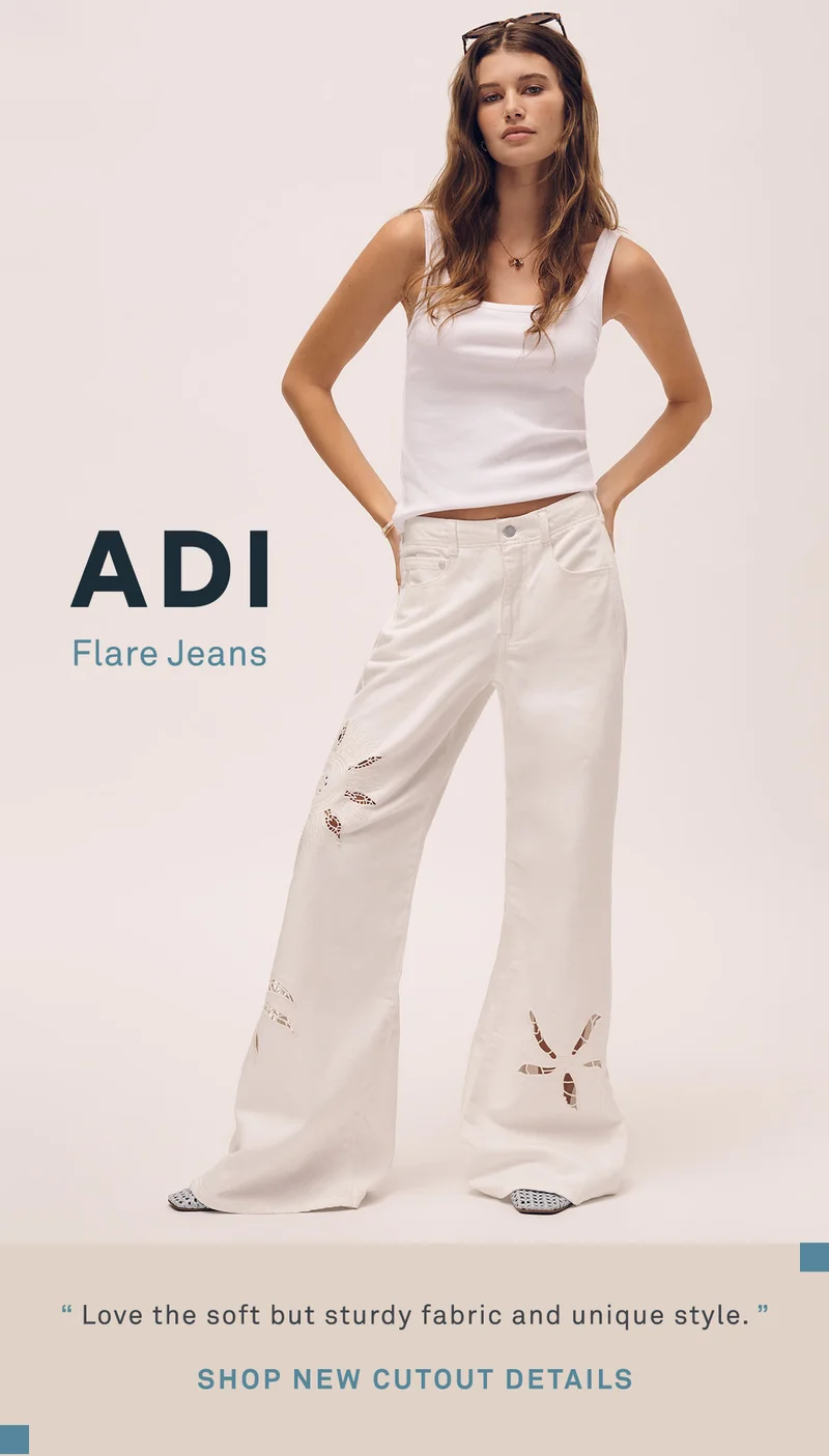 adi flare jeans, love the soft but sturdy fabric and unique style. shop new cutout details
