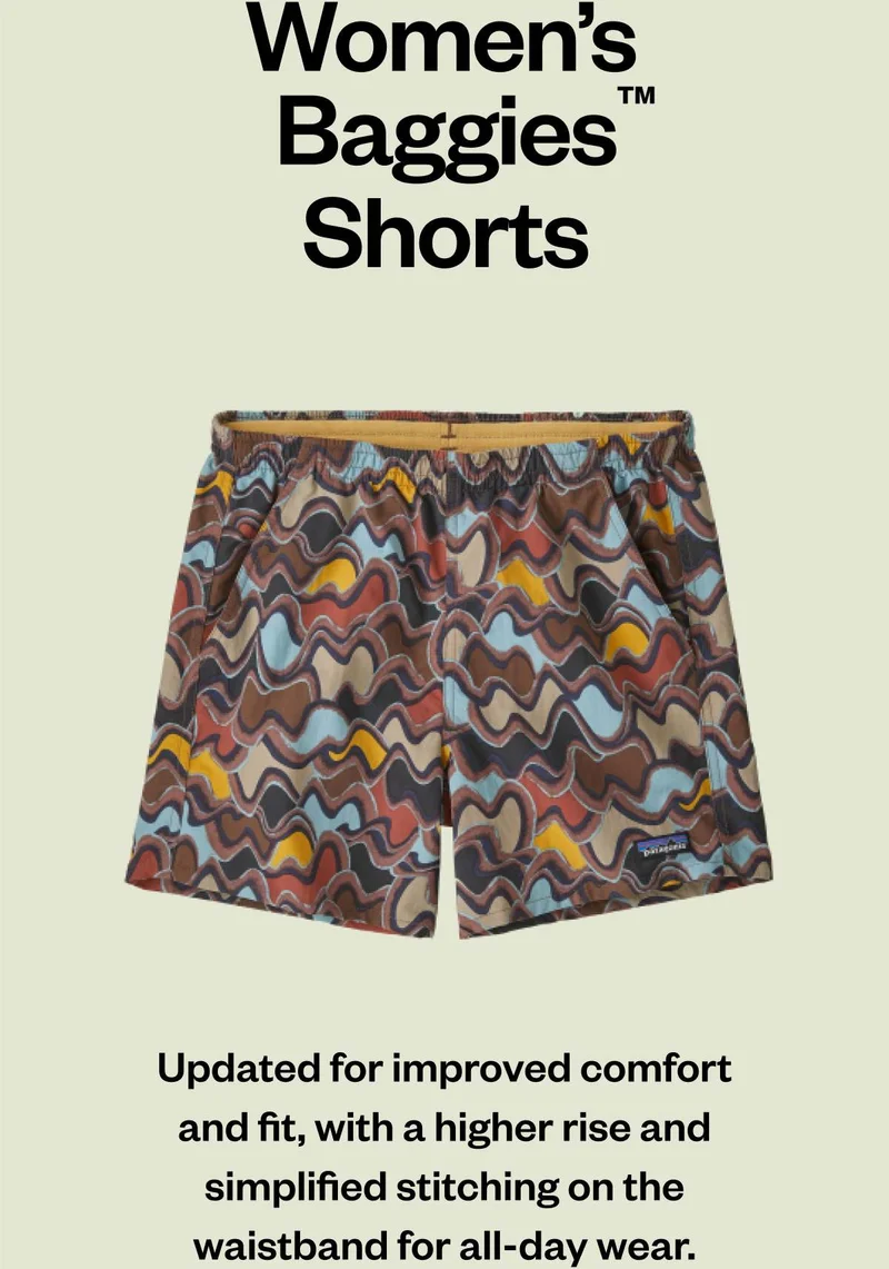 Women’s Baggies Shorts. Updated for improved comfort and fit, with a higher rise and simplified stitching on the waistband for all-day wear.
