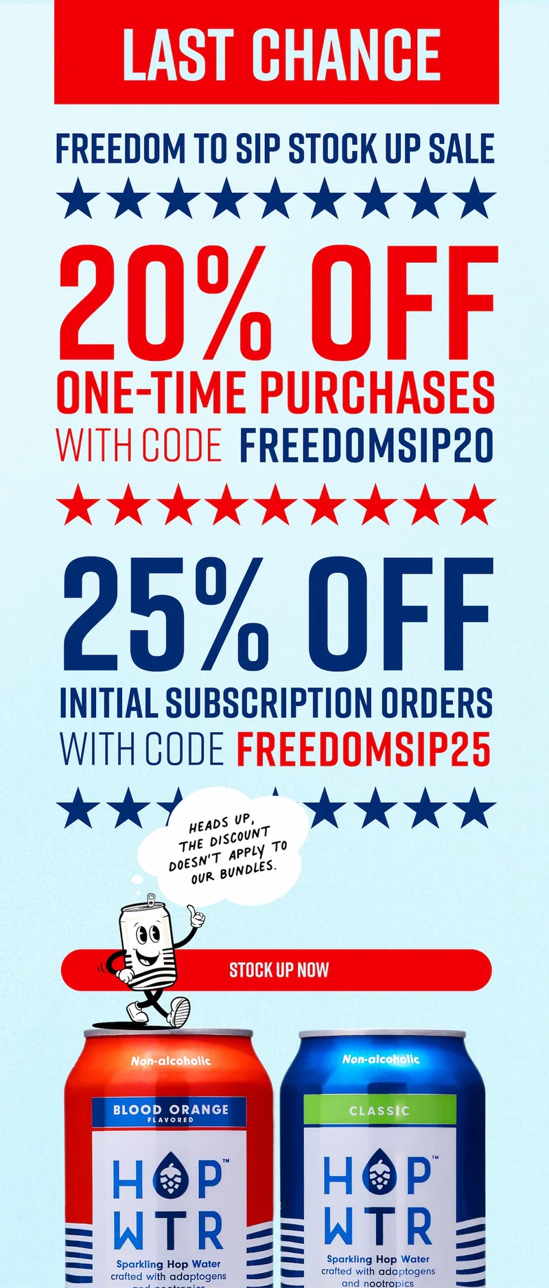 Stock up sale: 20% off one-time purchases, 25% off subscription orders