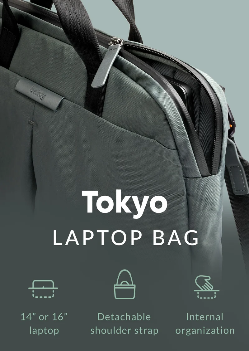 14” or 16” laptop Internal organization Detachable shoulder strap