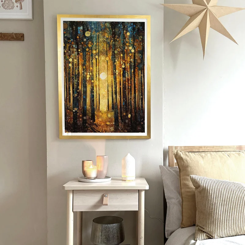 Image of Gustav Klimt Print Sun Forest Trees Painting Klimt Exhibition Poster Painting Yellow Decor Full Art Print