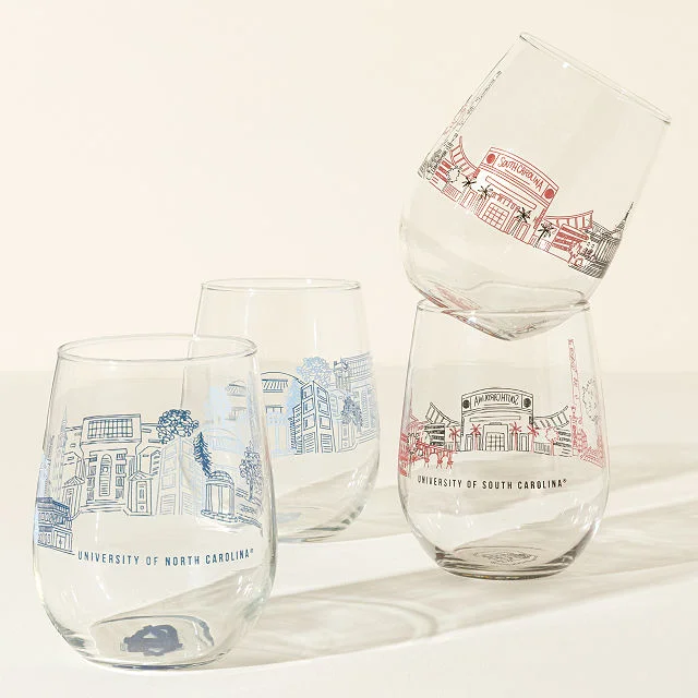 College Cityscape Wine Glasses - Set of 2