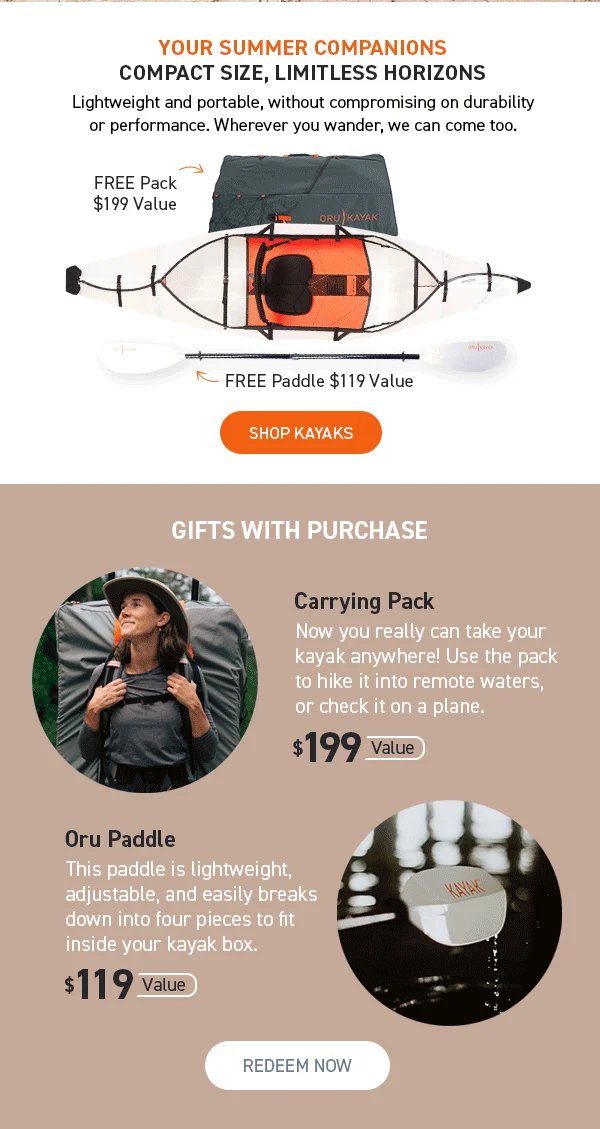 Last chance!! Get a FREE paddle + carrying pack ($318 value) with any kayak purchase!
