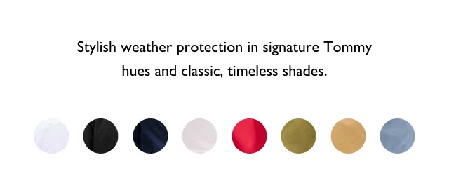 Stylish weather protection in signature Tommy hues  and classic, timeless shades.