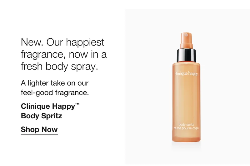 New. Our happiest fragrance, now in a fresh body spray. | A lighter take on our feel-good fragrance. |Clinique Happy™ Body Spritz | Shop Now