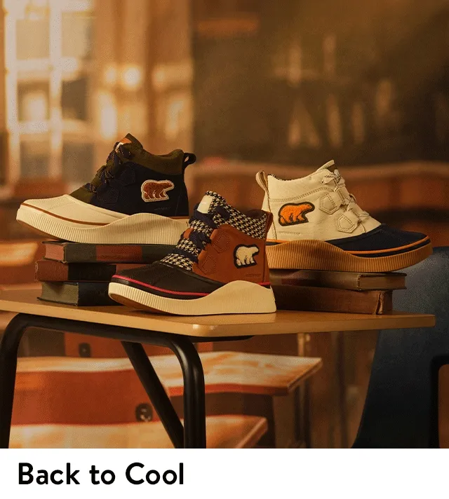 Three colors of preppy SOREL boots.