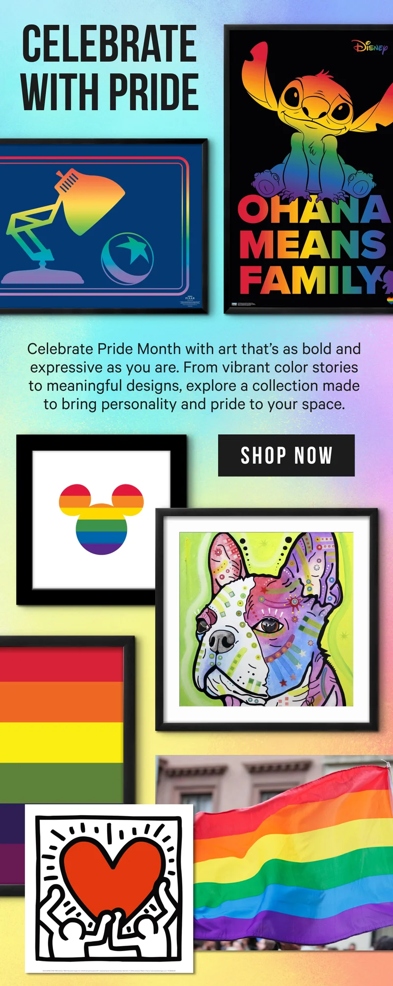 Celebrate with Pride: Celebrate Pride Month with art that’s as bold and expressive as you are. From vibrant color stories to meaningful designs, explore a collection made to bring personality and pride to your space.