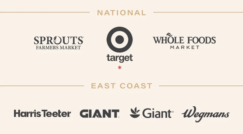 NATIONAL: sprouts farmers market, target, whole foods market. EAST COAST: Harris Teeter, Giant Foods, Giant Company, Wegmans