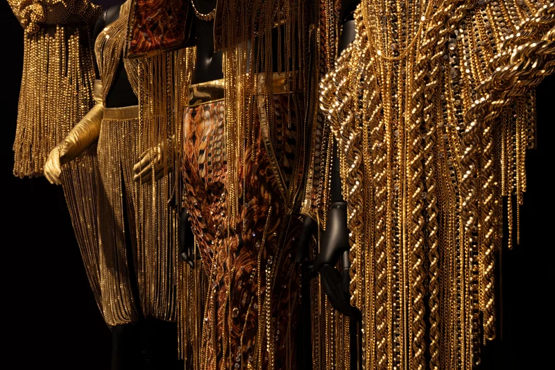 A close-up of golden chains