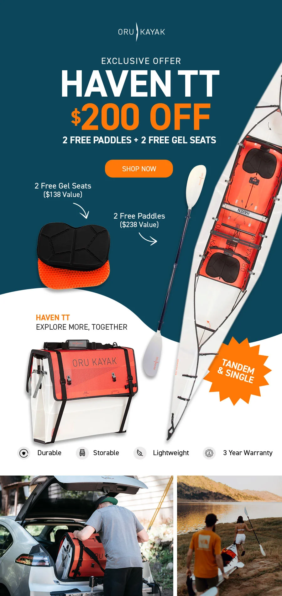 New Deal of the Week just dropped! Get $200 off Haven TT + 2 FREE Paddles & 2 FREE Gel Seats